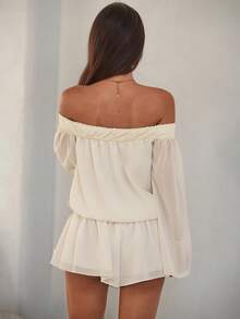 Aloruh 女士新款杏色纯色长袖雪纺迷你A字荷叶边连衣裙 - 杏色 - 查看 2