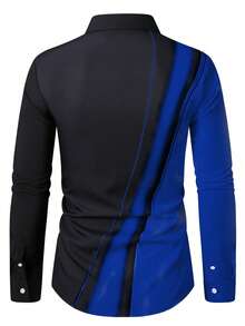 Manfinity Mode Men Color Block Patchwork Shoulder Button Front Long Sleeve Shirt, Formal - Black - View 2