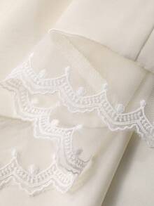 Dazy Plus Satin Contrast Lace Elegant V-Neck Sexy Bow Tie Short Sleeve Fitted Sleepwear Nightgown - Apricot - View 3