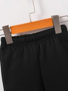 2pcs/Set Baby Boy Fashion 67 Number Star Letter Print Crew Neck Fleece Sweatshirt & Fleece Sweatpants Outfit, Suitable For Outings In Autumn/Winter - Black - View 4