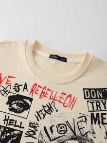 ROMWE MEN Goth Men's Skull Print Round Neck Short Sleeve T-Shirt, Loose Fit - White - View 4