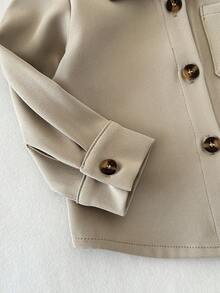 SHEIN Bộ 3 áo thun tay dài cổ bẻ cài nút phía trước có túi ngực cho bé trai - Màu nâu  Mocha - Xem 8