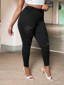 Slaydiva Plus Ripped Skinny Jeans - Black - View 5