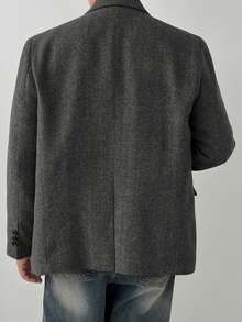 DAZY Men's Herringbone Wool Blend Commuter Blazer, Dark Grey, Spring/Autumn
