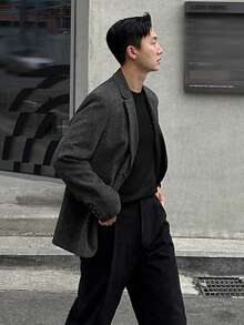 DAZY Men's Herringbone Wool Blend Commuter Blazer, Dark Grey, Spring/Autumn