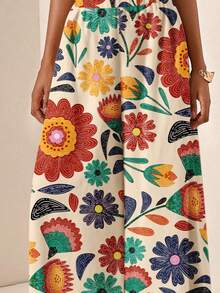 Zivah New Spring/Summer Vacation Casual Fishbone Strap Top & Wide Leg Pants With Pockets 2 Pieces Set/Season Wedding Attend/Birthday Party/Daily Outing/Basic And Versatile/Leisure Vacation/Cruise Travel/Beach Seaside Sunbathing /Internet Celebrity Hot Style/Street Style/Elegant Commuter/Business/Casual Bandeau Strap Sexy Backless Ladies Top And Straight Pants With Pockets Flower Positioning Print Green Summer Suit Ladies Two Pieces Suit Carnival - Multicolor - View 9