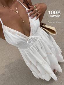 SHEIN EZwear Vestido halter de verano de mujer tejido en blanco para vacaciones - Blanco - Ver 8