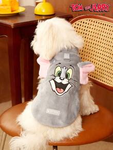 TOM & JERRY X PETSIN 1件刺绣蓝色猫咪宠物猫狗通用灰色带防滑扣毛绒保暖舒适无袖防滑外套 - 灰色 - 查看 7