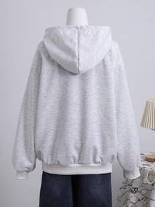 Teen Girl 250g Heavyweight Leopard Print & Letter Graphic Sweatshirt Jacket, Casual Street Style, Suitable For Spring & Autumn - Light Grey - View 2