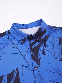Manfinity Swimmode Conjunto de playa para hombre con pantalón corto de unicolor y camisa de manga corta con estampado de color contrastante - Multicolor - Ver 4