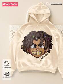 GraphicGems Young Boy Graphic Print Sweatshirt, Versatile, Sweatshirt Chic Outfits For Autumn/Winter - Khaki - View 1