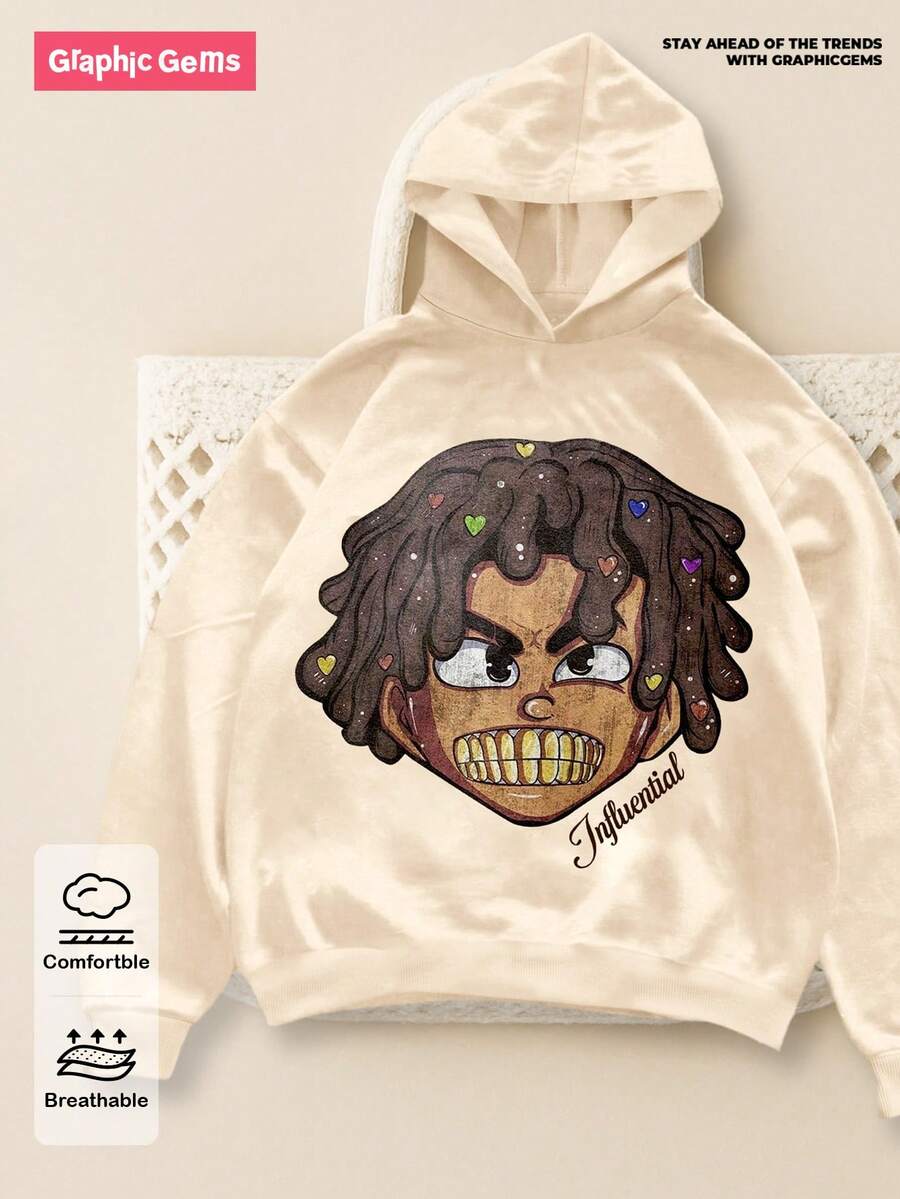 GraphicGems Young Boy Graphic Print Sweatshirt, Versatile, Sweatshirt Chic Outfits For Autumn/Winter - Khaki - View 1