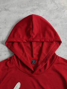ROMWE MEN Men's Contrast Color Embroidered Hoodie, Loose Fit - Red - View 4