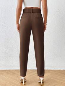 Aveloria Modichic High Waist Slant Pocket Belted Pants Workwear  - Coffee Brown - View 2