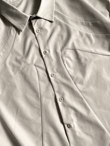 AXEPEAK Men's Solid Color Front Button Loose Casual Short Sleeve Shirt - Apricot - View 3