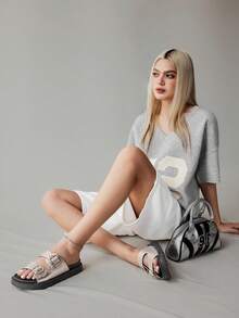 女士厚底搭扣设计休闲复古拖鞋 - 銀色 - 查看 3