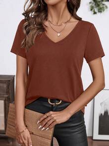 SHEIN Clasi Áo thun nữ tay ngắn dệt kim họa tiết bướm, ren, khoét rỗng và đính cườm, thích hợp cho mùa xuân/hè. - Rỉ Nâu - Xem 6