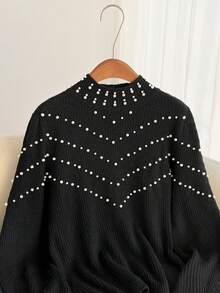 Firerie Women's Pearl Decor Casual Pullover Sweater - Black - View 4