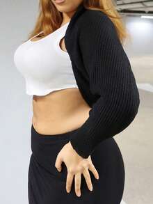 MelDlgn Plus Size Women Bat Wing Long Sleeve Cardigans Winter Fall Autumn CASUAL - Black - View 3
