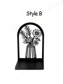 1 Pc Each Style,Floral Bookshelf Decor, Bookshelf Bookends, Desk Ends, Metal Black Bookshelf, Heavy Book Bookshelf, Bookends, Office School Book Folders Storage Desk Decor, Book Ends For Thick Books, Book Ends For Home Office(There Is Only One Piece For Each Style) - Black - View 14