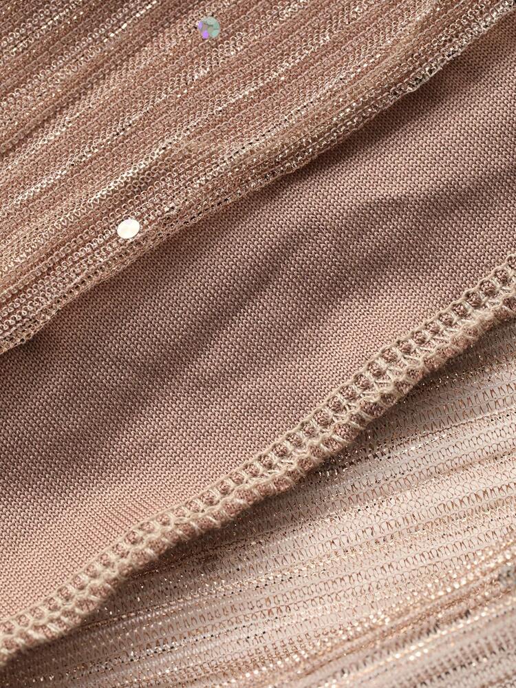 Women's V-Neck Long Sleeve Sequin Fabric Waist Decor Mid-Length Dress New Years Women Outfit Carnival Sparkly Dress Maxi Dress Sundress