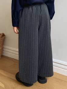 DAZY Young Boy Casual Everyday Commute Versatile Striped Print Elastic Waist Loose Wide Leg Pants - Grey - View 5