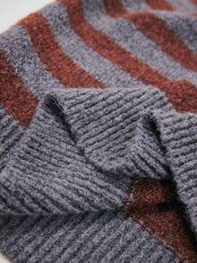 Florisole Sweater Lengan Panjang Kerah Tinggi Bergaris Blok Warna, Pakaian Rajut Musim Gugur/Dingin - Grey - View 8