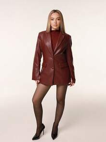 Katetique Veste de costume en PU bordeaux vintage avec taille cintrée pour femmes. Tenue de bureau, sirène, Halloween, Thanksgiving, Noël, automne/hiver - Rouge foncé - Voir 1