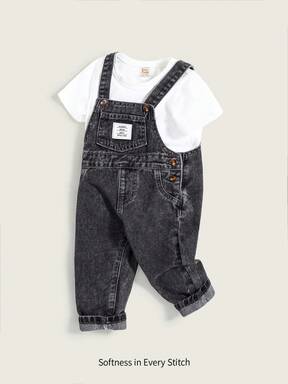 Cozy Pixies Babypojkar casual overaller med lappade fickor, jeansjumpsuit med flera fickor, barnkläder för skolstart