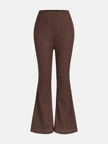 SHEIN 两件套少女休闲套装 - 圆领长袖T恤+喇叭裤，秋冬套装 - 棕色 - 查看 6