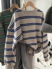 Resyla 韩版时尚百搭彩色条纹图案卫衣，适合外套、摄影、露营、秋季、冬季、返校季穿着，女士常规圆领