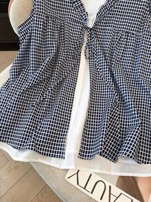 GlowEve CURVE Áo sơ mi không tay buộc dây 2 trong 1 kiểu chắp vá mới, cỡ lớn. - Màu xanh lam - Xem 5