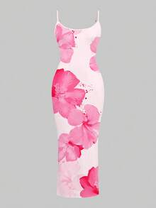 Slaydiva 2025/女士夏季穿搭/女士秋季服装/女士夏季连衣裙/女士优雅连衣裙/女士婚礼宾客礼服/女士度假穿搭/外出/女士高雅穿搭/百合花图案/花卉图案休闲简约无袖连衣裙 - 彩色 - 查看 3