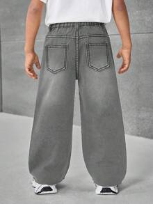 Young BoyLoose Fit Rhinestone Embellished Black Denim Pants - Light Grey - View 5