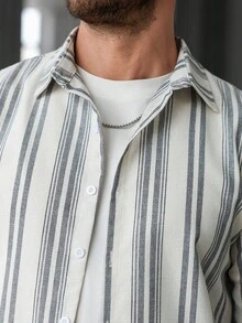 Manfinity Homme 男士条纹长袖单排扣休闲/商务衬衫 男士休闲衬衫 男士条纹衬衫 长袖衬衫 男士叠穿衬衫 男士休闲内搭衬衫 - 彩色 - 查看 4