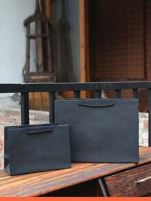 1/5/10个装多尺寸黑色礼品袋、节日礼品袋、服装包装袋、购物袋、手提袋 - 黑色 - 查看 2