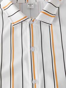 Vacaura 2 pièces/Set Chemise à manches courtes rayée décontractée pour garçons adolescents, mode et confortable pour le quotidien, les déplacements, les vacances et les loisirs - Tabac - Voir 6