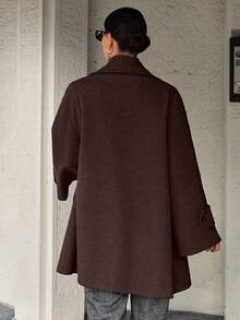 EURMUSE Oversized Boxy Double-Breasted Overcoat - Chocolate Brown - View 2