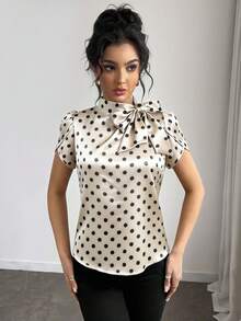 Rafferiza 女士休闲百搭波点蝴蝶结喇叭袖衬衫，春夏款 - 彩色 - 查看 6