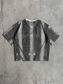 AXEPEAK 男士V领舒适透气休闲百搭数码印花T恤，夏季 - 彩色 - 查看 2