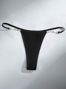 女士性感珍珠链丁字裤，黑色 - 黑色 - 查看 3