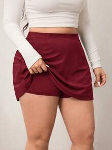 Enliva Rok Kasual A-Line Polos Warna-warni Ukuran Plus untuk Wanita (Dengan Celana Pendek), Cocok untuk Lekuk Tubuh Bulat di Tahun Baru 2026, untuk Bentuk Tubuh Apel & Bulat - Burgundy - View 6