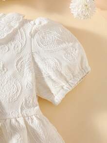 SHEIN 新生儿蕾丝边连衣裙配蝴蝶结发带，公主风 - 白色 - 查看 7