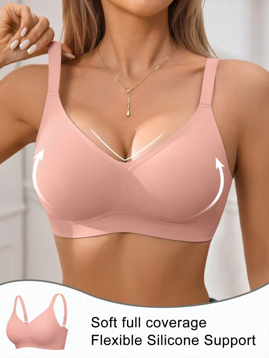 NudeFit 1pc Women's Minimalist Comfortable Seamless Jelly Gel Wireless Bra With Removable Pads - Watermelon Pink - View 1