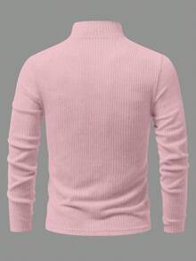 Manfinity Homme 男士柔粉色秋季休閒四分之一拉鍊袖 T 恤，附補丁細節，適合登山，老錢風禮物 - 粉色 - 查看 2