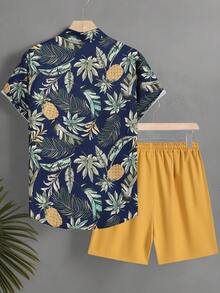 Manfinity RSRT Bộ áo sơ mi và quần short in hình dứa dành cho nam giới mùa hè, trang phục đi nghỉ mát nhiệt đới, trang phục Bahamas cho nam, trang phục đi biển cho nam, trang phục Hawaii cho nam, trang phục Cancun cho nam, trang phục nghỉ lễ. - Màu xanh hải quân - Xem 3