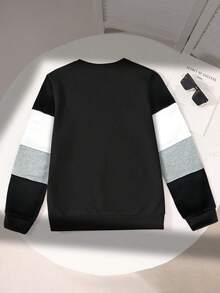 SHEIN Sudadera de cuello redondo de manga larga con bloques de color en contraste, de ajuste holgado para adolescentes, adecuada para primavera, verano, otoño e invierno, apta para el hogar y la escuela - Multicolor - Ver 6