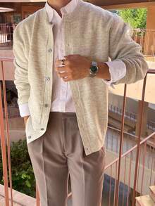 DAZY Men's Apricot Floral Mesh Cardigan, Spring/Autumn - Apricot - View 4