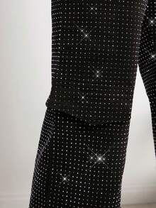 Denimoi Abbigliamento invernale e autunnale da donna, jeans cargo casual a vita media neri con strass, gamba dritta, con tasche multiple. Adatti per uso quotidiano, uscite, concerti, festival, feste, abbigliamento da club, abiti natalizi da donna - nero - Visualizzare 5