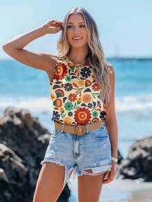 Sylviya Women Floral Print Casual Round Neck Tank Top, Suitable For Spring And Summer - Multicolor - View 5